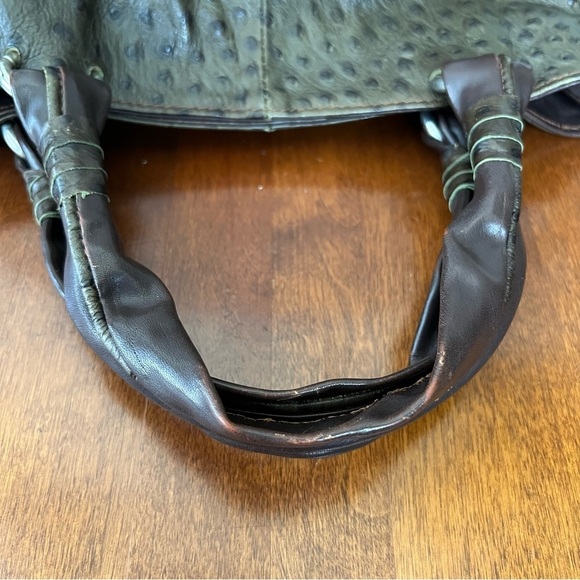 Cecconi Piero Ostritch Leather Made in Italy Olive and Brown Shoulder Bag VTG - Picture 10 of 14